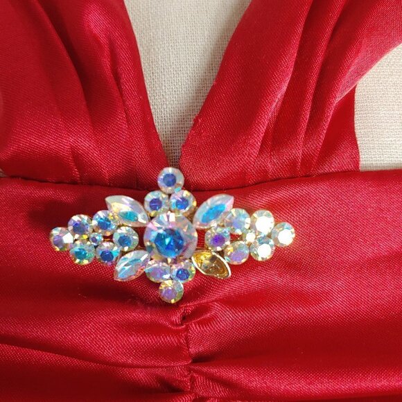 Vintage Jessica McClintock Dress Halter Satin Strapless Ruched Faux Diamonds 80s - Picture 6 of 7